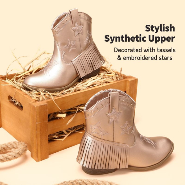 Girls Star Pattern Western Cowgirl Boots - ROSE GOLD - 2
